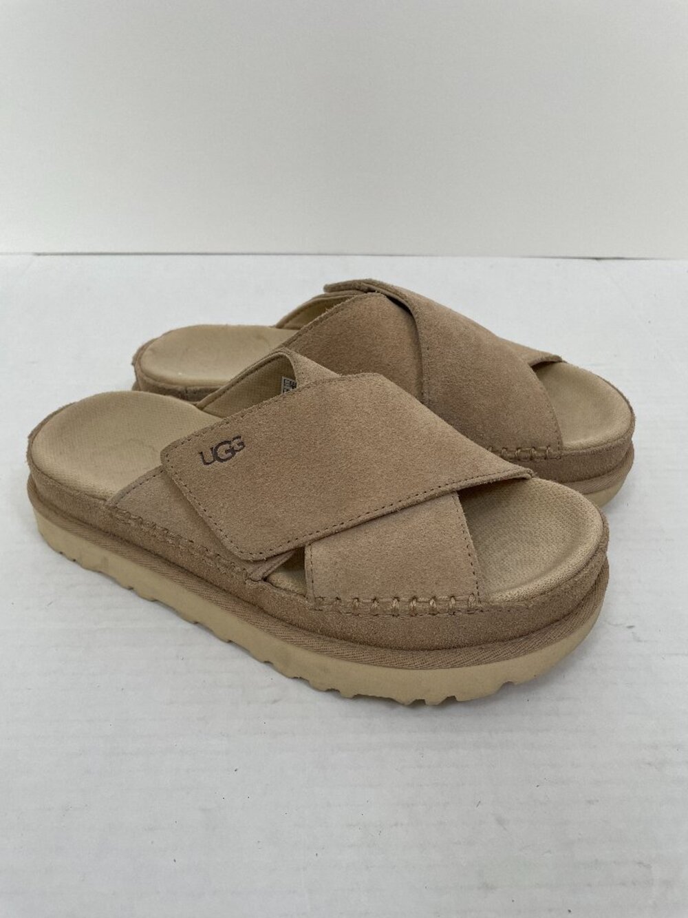 UGG Tan Suede Goldenstar Cross Slide Sandals Size: 6